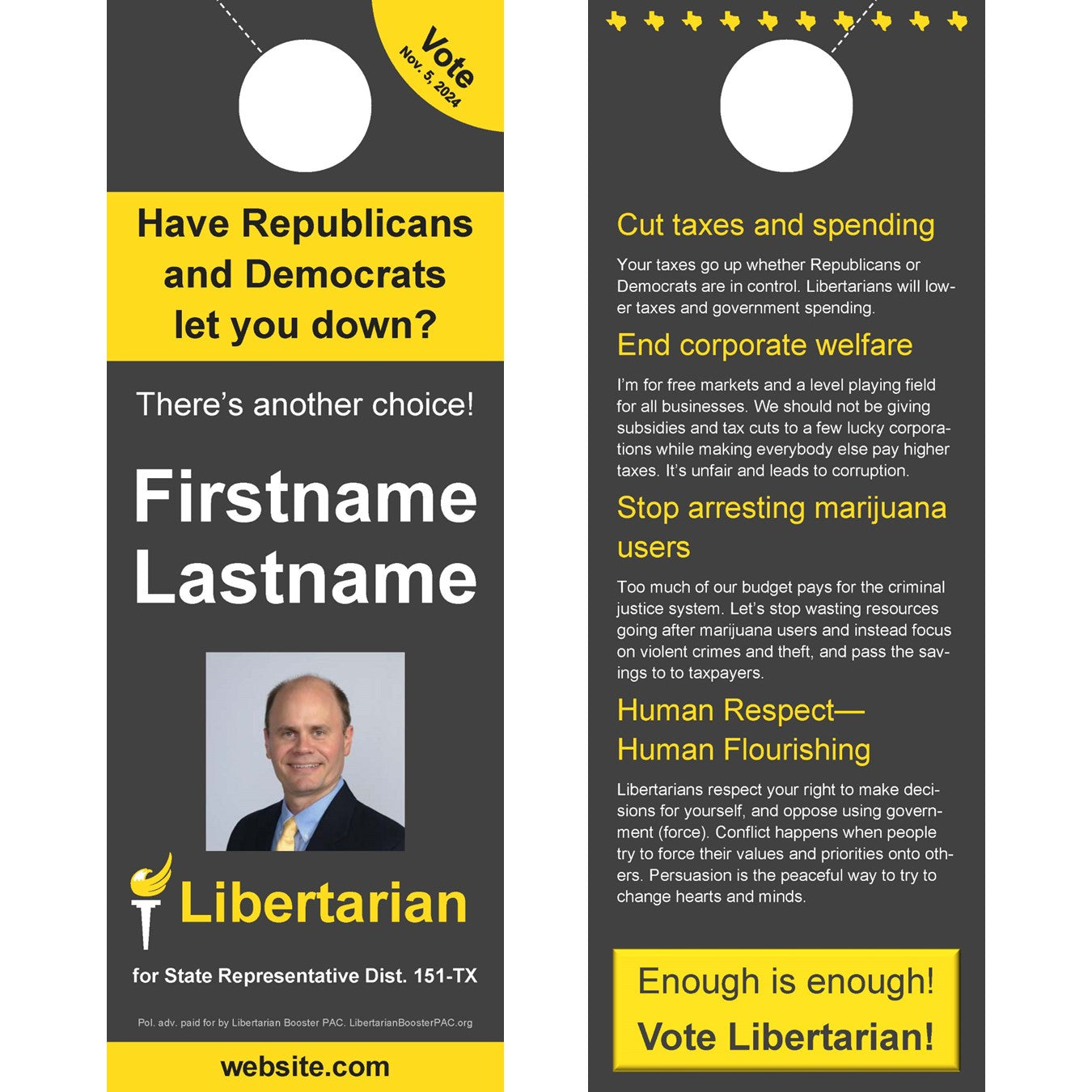 Door Hanger 4"x11" for Texas Candidates