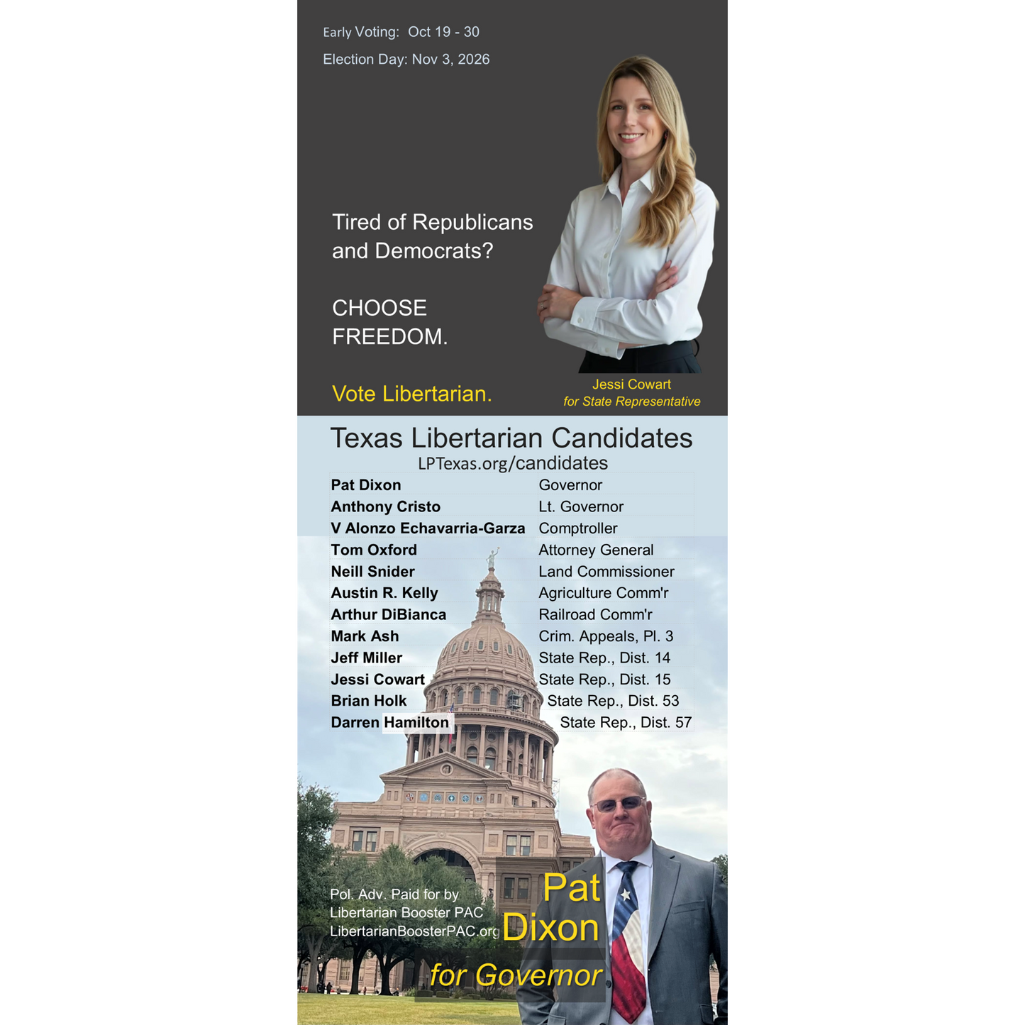 Quiz Door Hanger for Texas Libertarian Candidates (4.5" × 11")