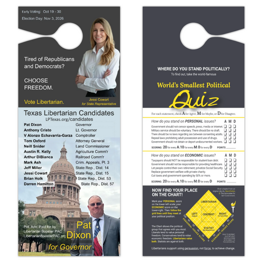 Quiz Door Hanger for Texas Libertarian Candidates (4.5" × 11")